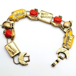 Vintage Best Teacher Gold Tone Charm Bracelet